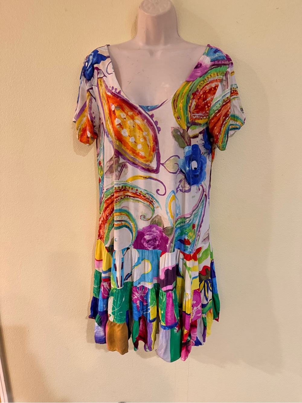 Jams World Multicolor Floral & Paisley V-Neck Mini Dress size small